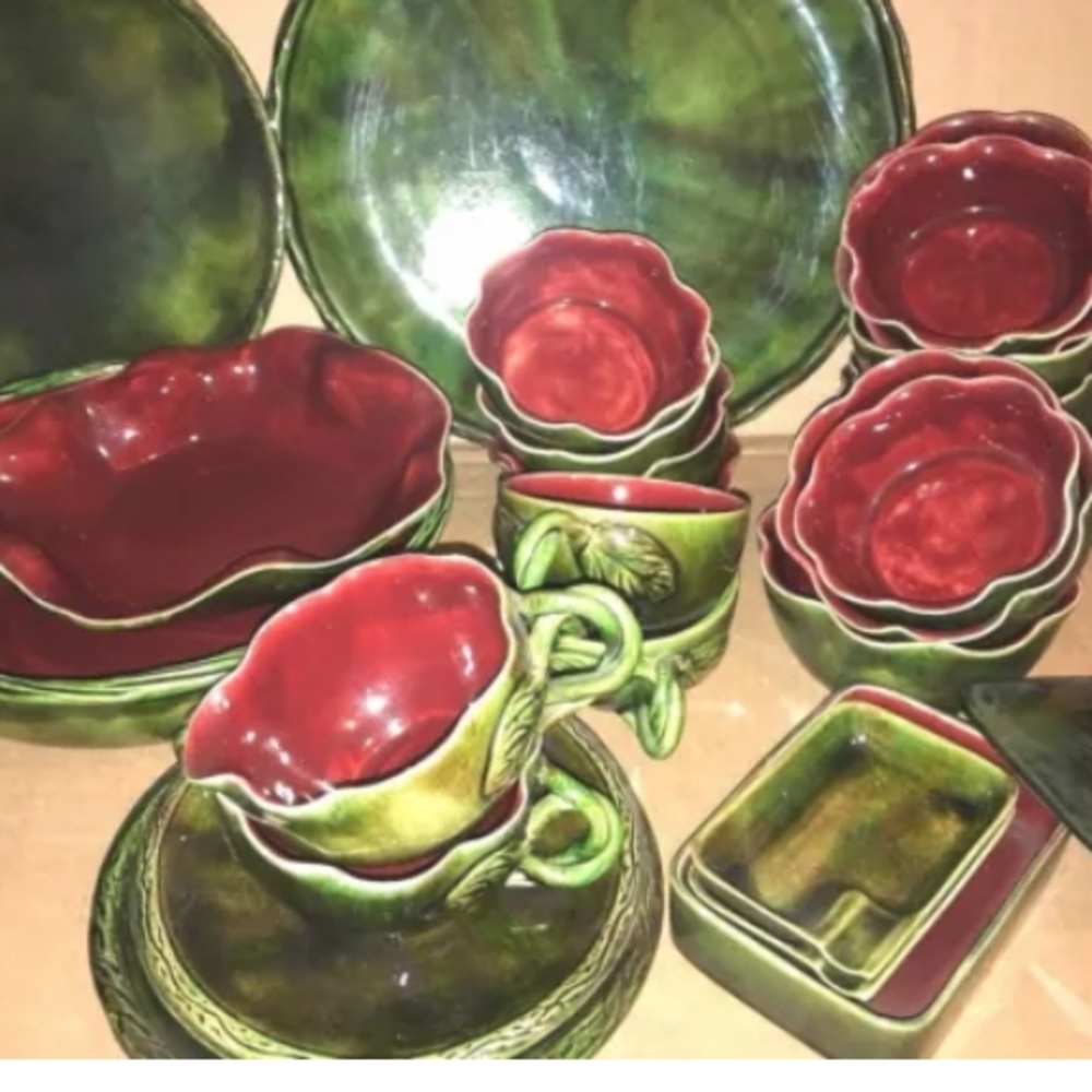 Festive Red and Green Ceramic Dinnerware Set